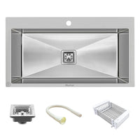 Handmade 304-Grade Single Bowl Kitchen Sink with Tap Hole (32 x 20 x 10 Inches) – Matt Steel