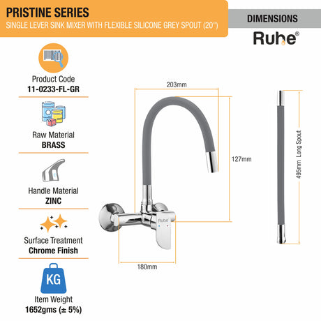 Pristine Single Lever Wall-mount Sink Mixer Brass Faucet with Grey Silicone Spout - by Ruhe®