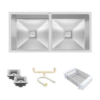 Handmade Stainless Steel Double Bowl Kitchen Sink (37 x 18 x 10 Inches) – Matt Steel
