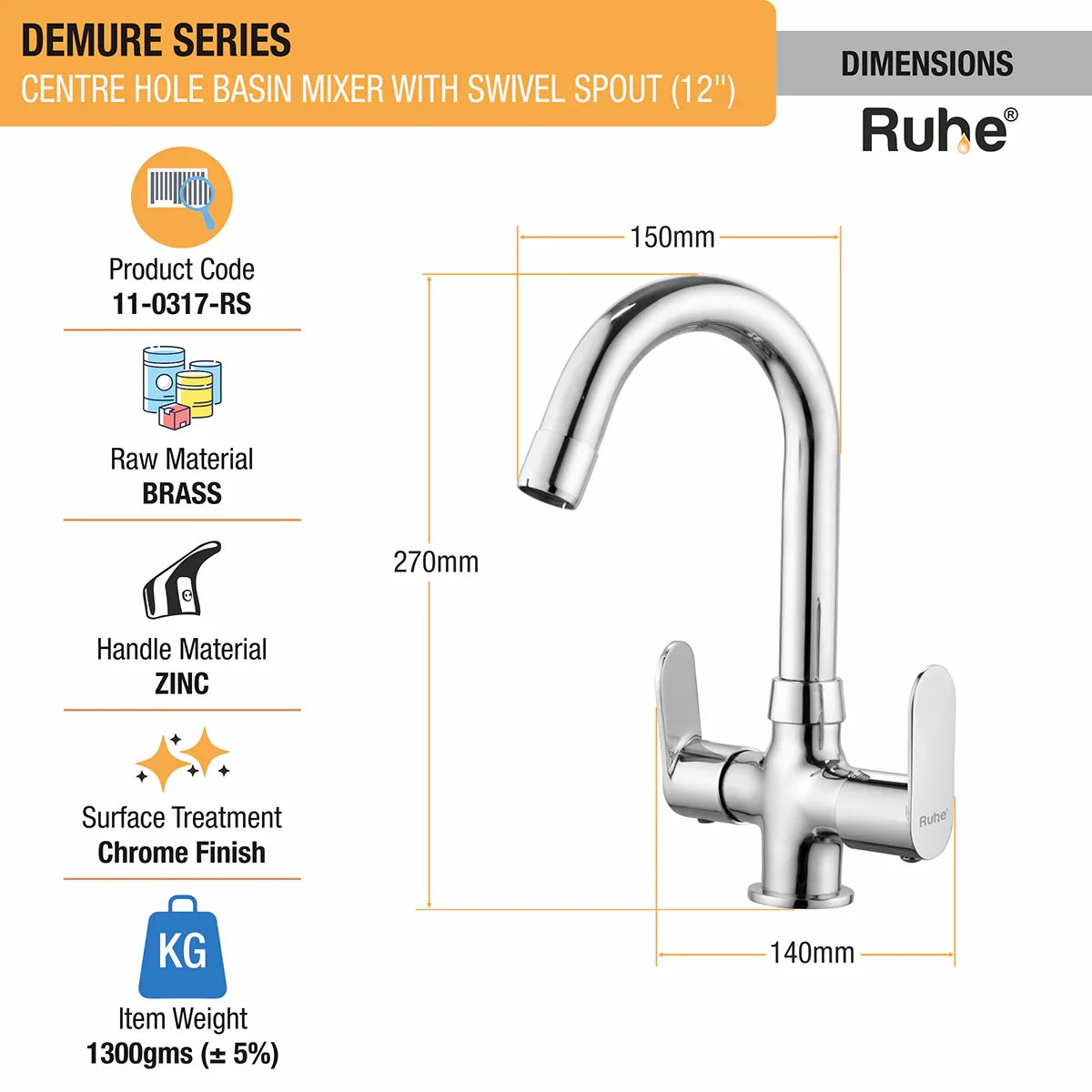 Demure Deck Mount Wash Basin Mixer Tap with Swivel Spout