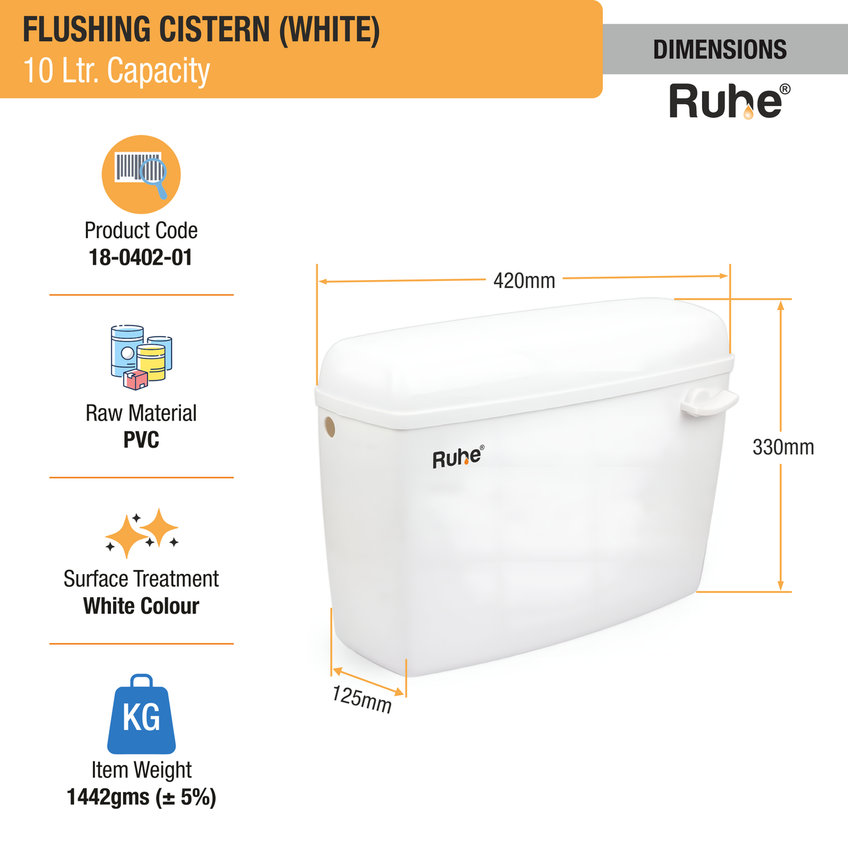 White Flushing Cistern (10 Ltr) - by Ruhe®