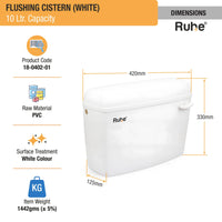 White Flushing Cistern (10 Ltr) - by Ruhe