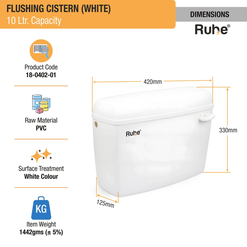 White Flushing Cistern (10 Ltr) - by Ruhe