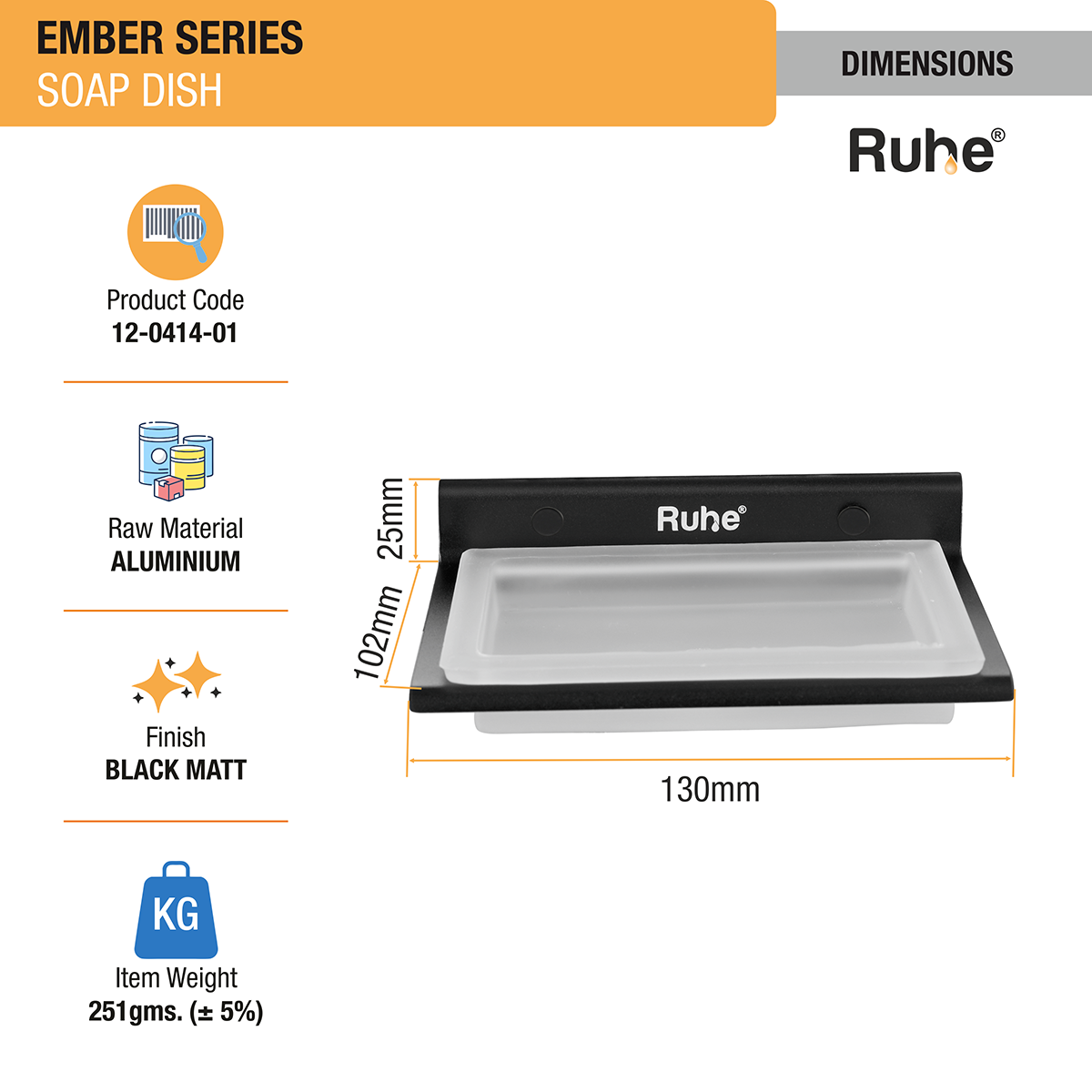 Ember Soap Dish (Space Aluminium) dimensions and sizes