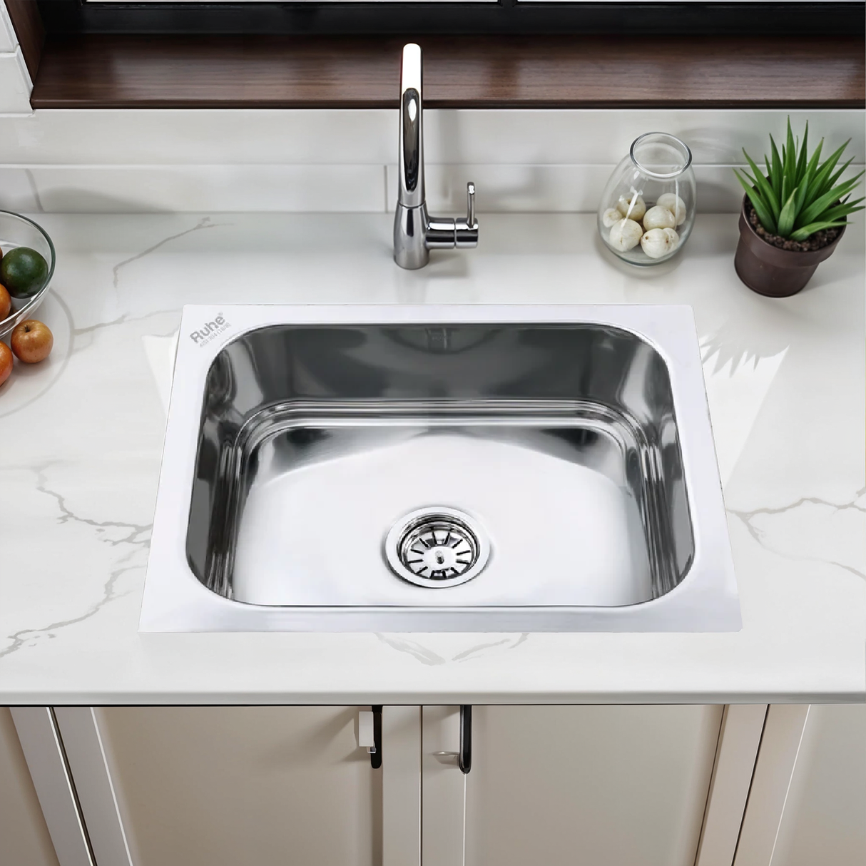 Square Single Bowl 304-Grade Kitchen Sink (21 x 18 x 8 inches)– by Ruhe