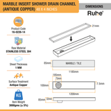 Marble Insert Shower Drain Channel (48 x 4 Inches) ROSE GOLD PVD Coated dimensions and sizes