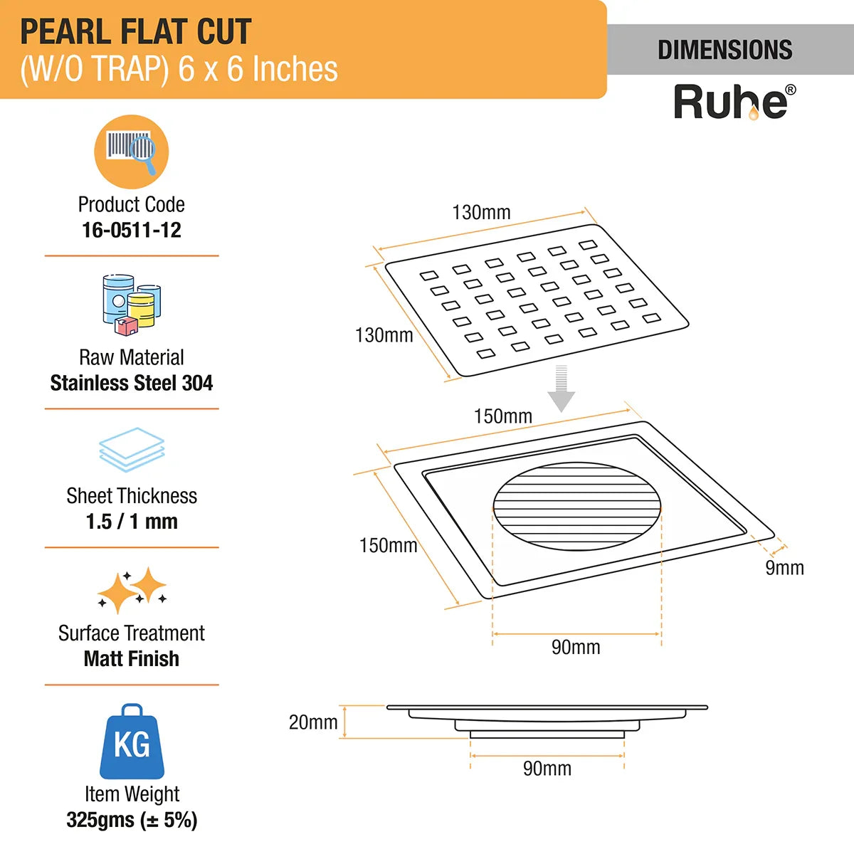 Pearl Flat Cut Floor Drain