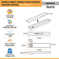 Marble-Insert 304-Grade Shower Drain Channel (4 Inches)