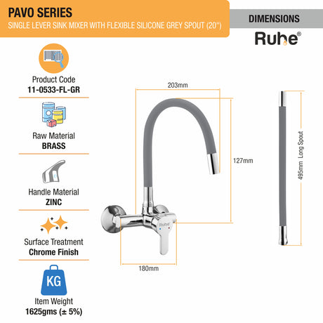 Pavo Single Lever Wall-mount Sink Mixer Brass Faucet with Grey Silicone Spout - by Ruhe®