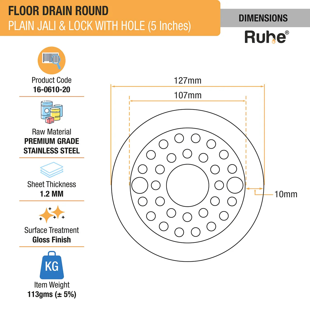 Plain Round Jali Floor Drain with Lock (5 Inches)