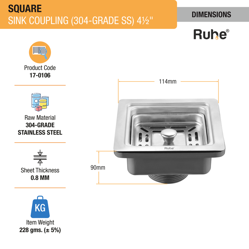 Square Sink Coupling (4 1/2 Inches)