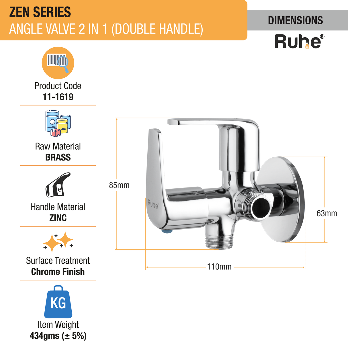 Zen Two Way Angle Valve (Double Handle) - by Ruhe