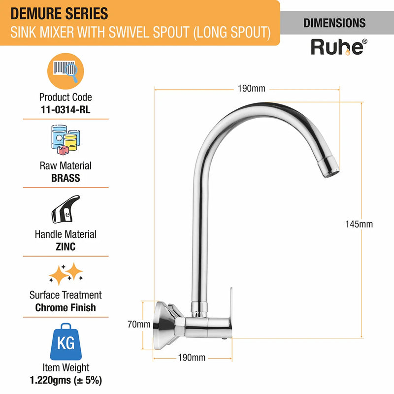 Demure Sink Mixer Brass Faucet with Large (20 inches) Round Swivel Spout - by Ruhe
