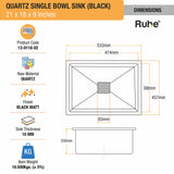 Quartz Single Bowl Kitchen Sink - Matte Black (21 x 18 x 9 inches) - by Ruhe®