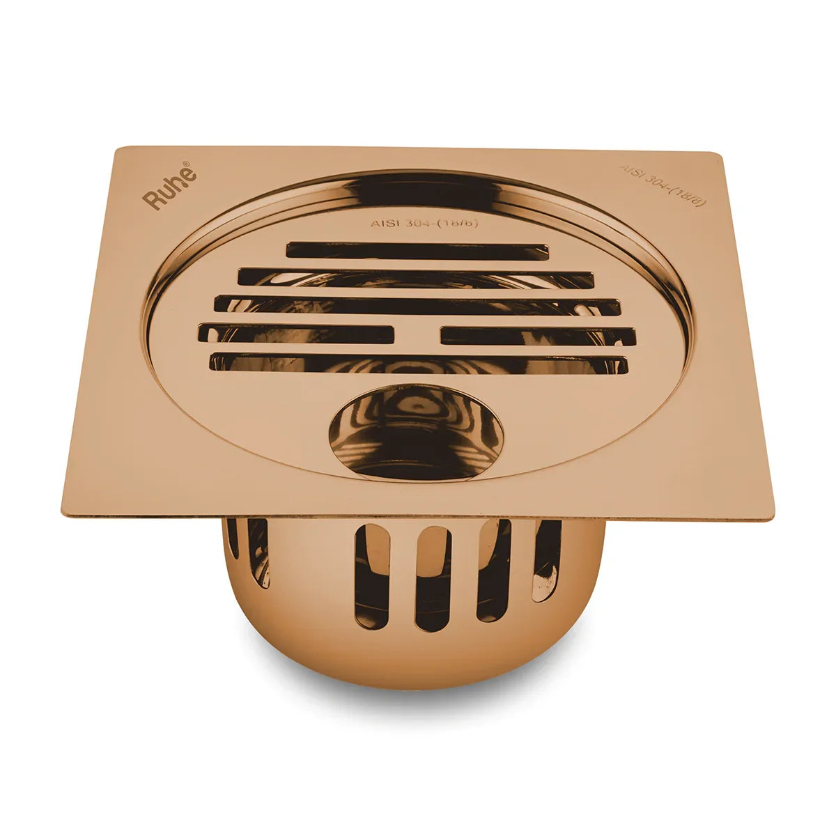 Classic Square Flat Cut Floor Drain in Antique Copper PVD Coating (5 x 5 Inches) with Hole - by Ruhe