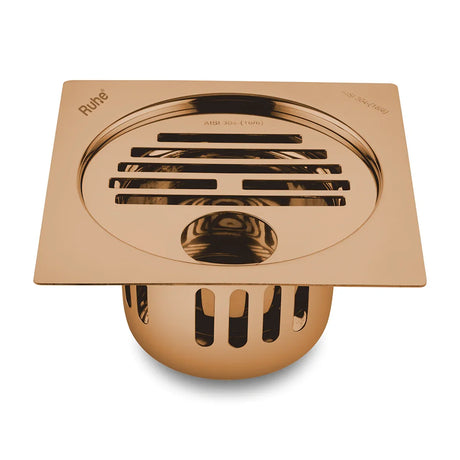 Classic Square Flat Cut Floor Drain in Antique Copper PVD Coating (5 x 5 Inches) with Hole