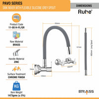 Pavo Brass Wall-Mount Kitchen Sink Mixer Tap with Flexible Silicone Spout