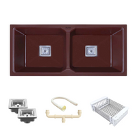 Quartz Double Bowl Kitchen Sink Coloured (37 x 18 x 9 Inches)