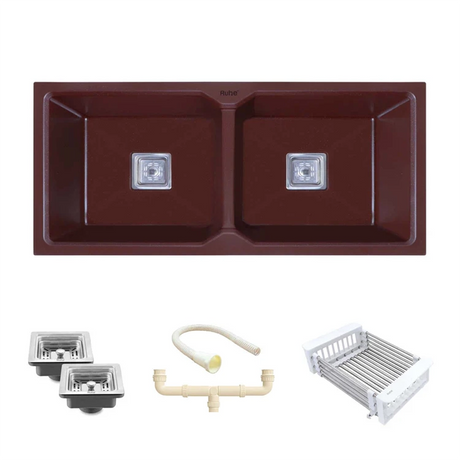 Quartz Double Bowl Kitchen Sink Coloured (37 x 18 x 9 Inches)