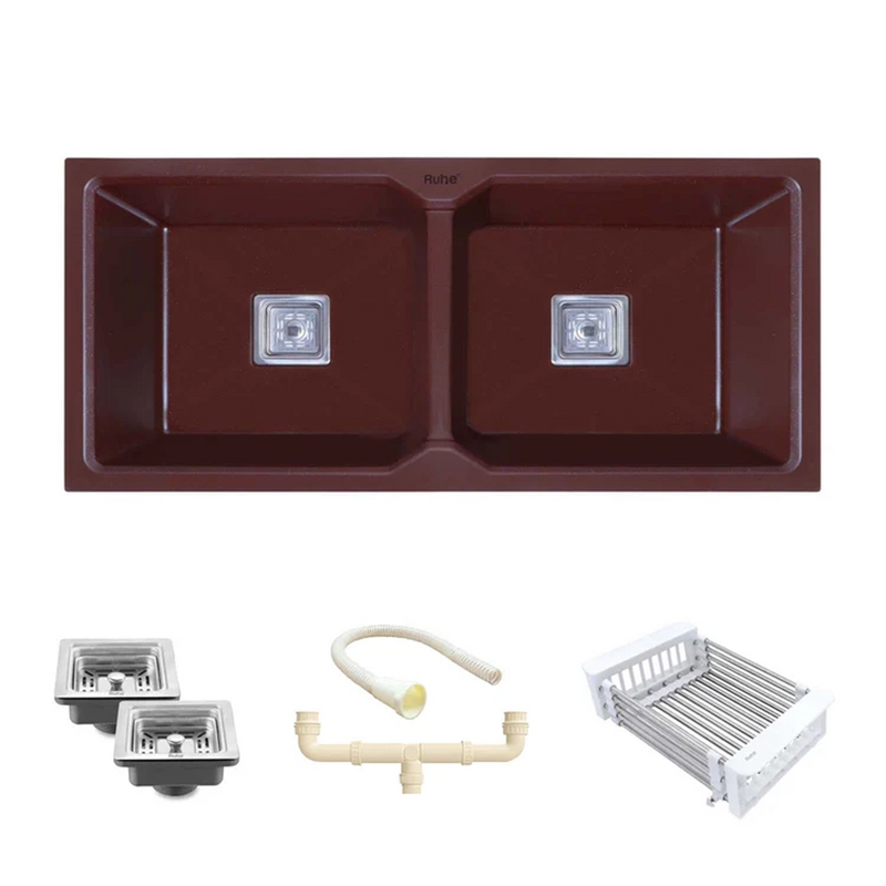 Quartz Double Bowl Kitchen Sink Coloured (37 x 18 x 9 Inches)