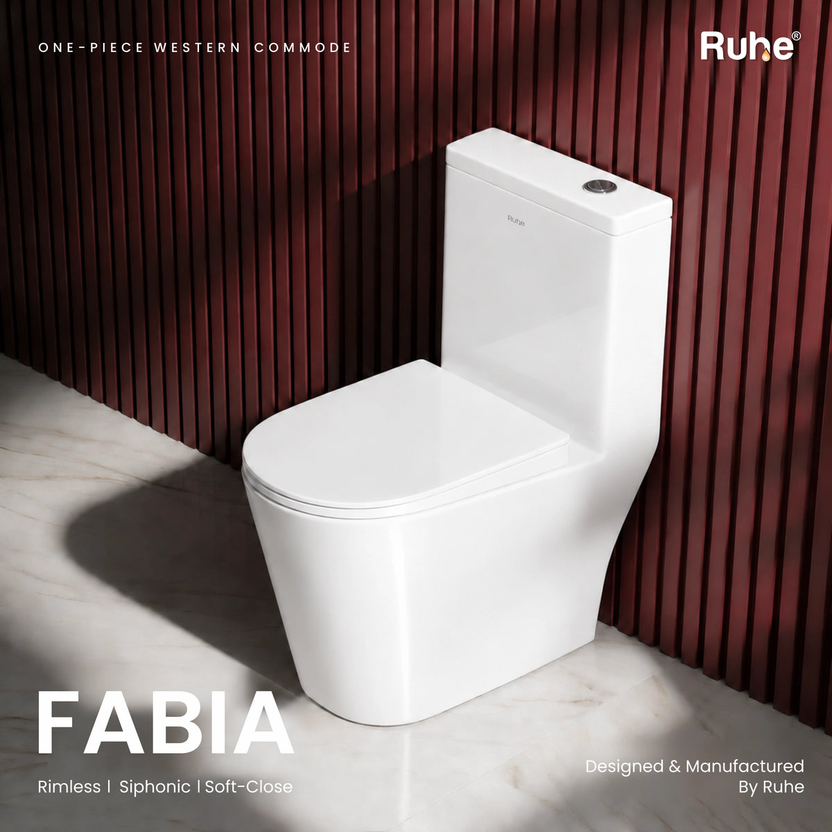 Fabia One-Piece Rimless Siphonic Western Commode with 200 mm S-Trap