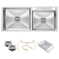 Handmade 304-Grade Double Bowl Kitchen Sink with Tap Hole (45 x 20 x 10 Inches) – Matt Steel