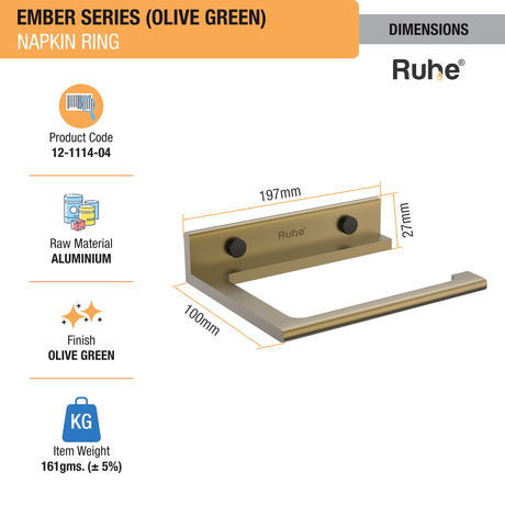 Ember Olive Green Napkin Ring (Space Aluminium) dimensions and sizes