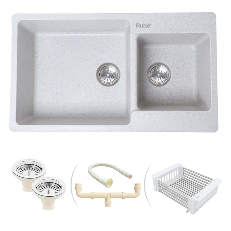 Quartz Double Bowl Kitchen Sink (34 x 20 x 9 inches)