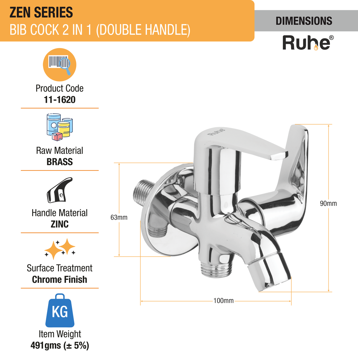 Zen Two Way Bib Tap (Double Handle) - by Ruhe