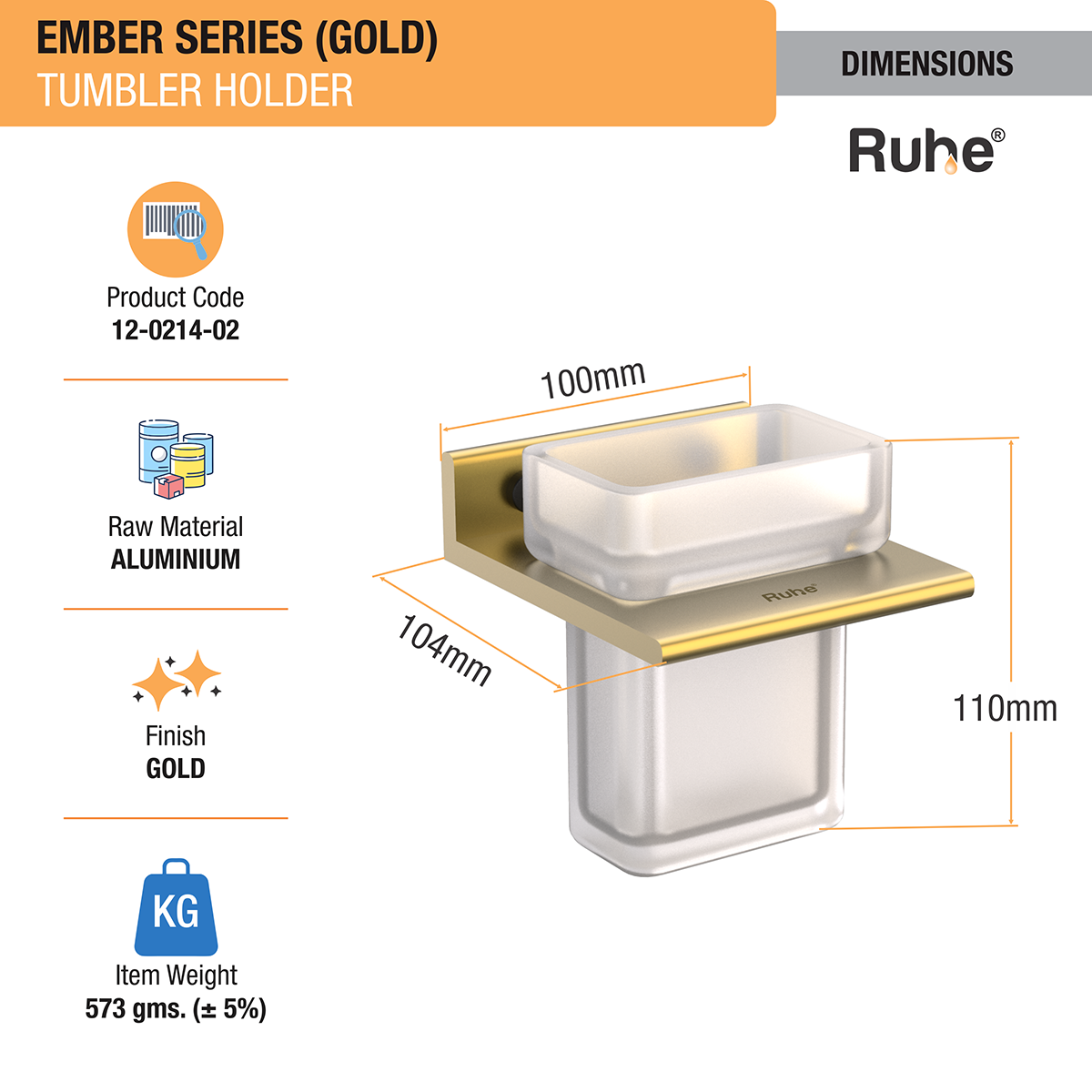 Ember Gold Tumbler Holder (Space Aluminium) dimensions and sizes