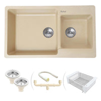 Quartz Double Bowl Kitchen Sink (34 x 20 x 9 inches)