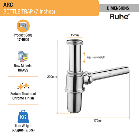 ARC Bottle Trap (7 inches) dimensions and sizes