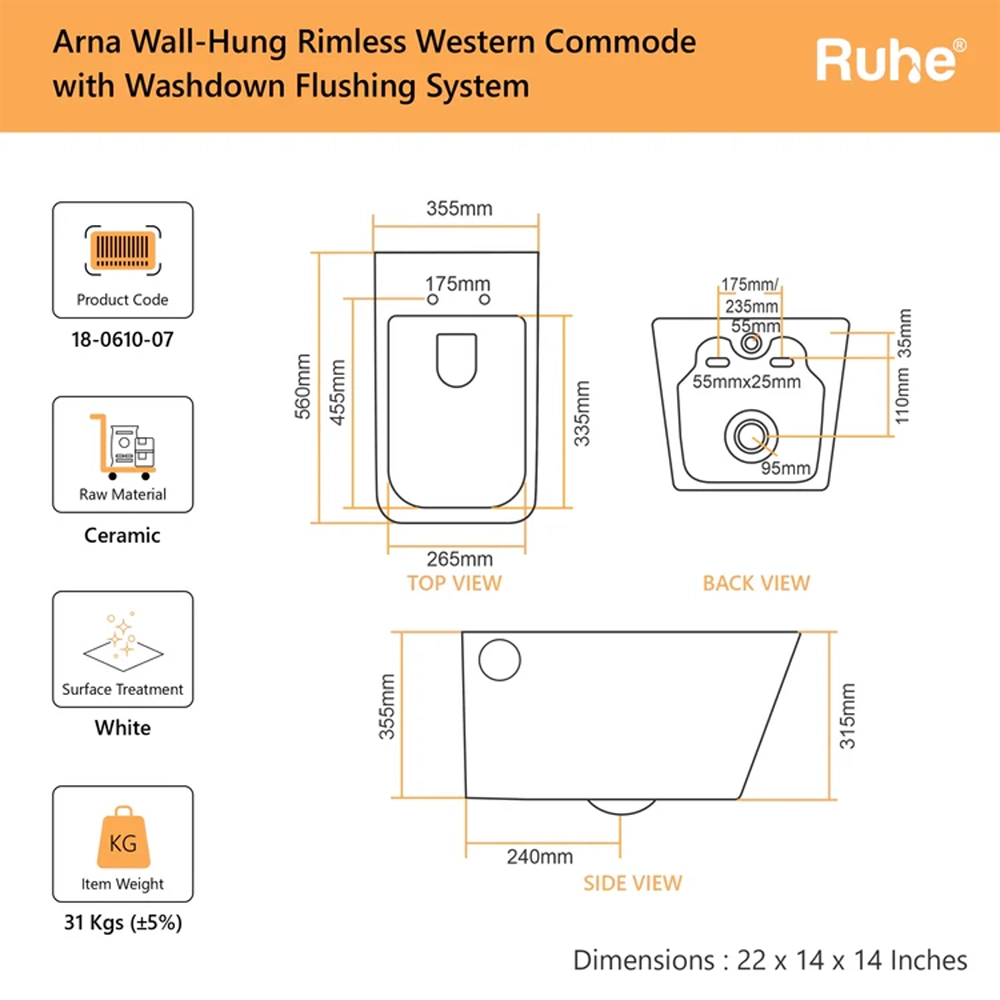 Arna Wall-Hung Western Commode