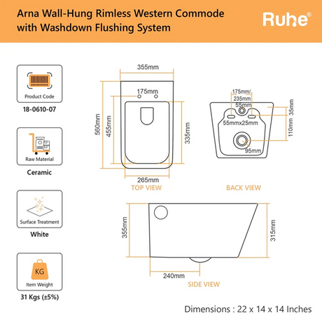 Arna Wall-Hung Western Commode