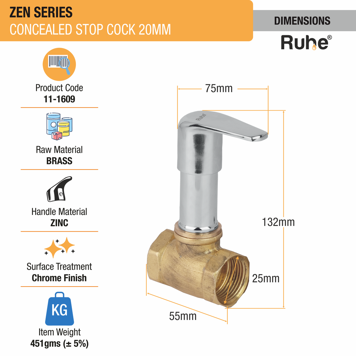 Zen Concealed Stop Valve (20mm)- by Ruhe