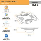 Opal Square Flat Cut Floor Drain in Black PVD Coating (6 x 6 Inches) - by Ruhe