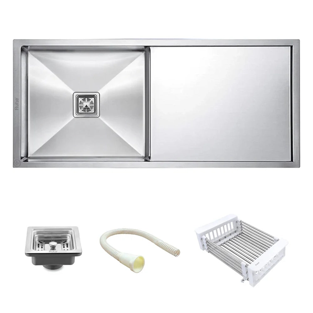 Handmade Stainless Steel Single Bowl Kitchen Sink with Drainboard (37 x 18 x 10 Inches) – Matt Steel