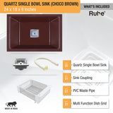Quartz Single Bowl Kitchen Sink - Choco Brown (24 x 18 x 9 inches) - by Ruhe®