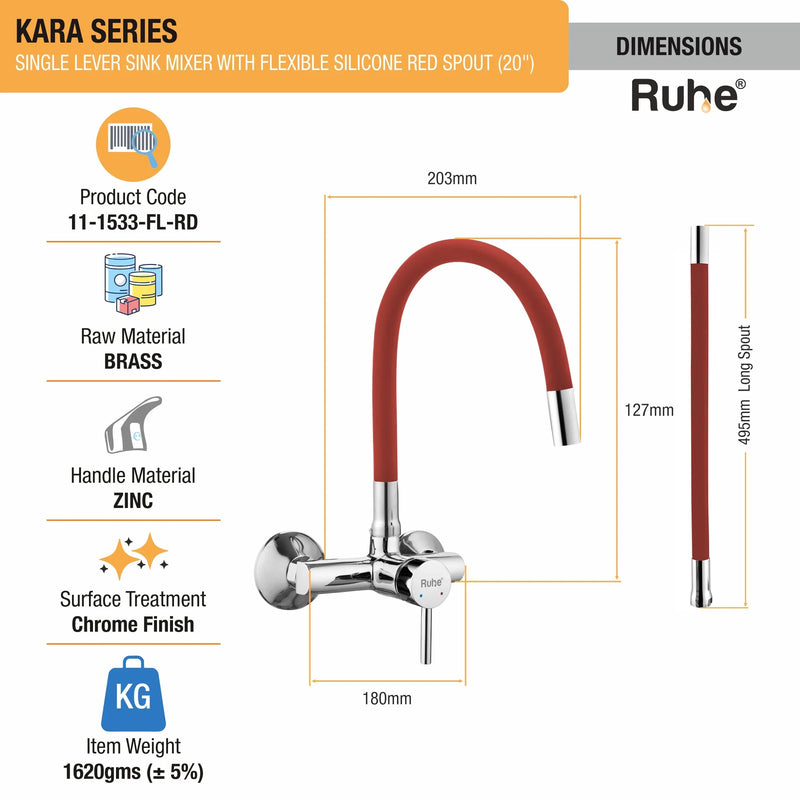 Kara Single Lever Wall-mount Kitchen Sink Mixer Tap with Coloured Silicone Spout