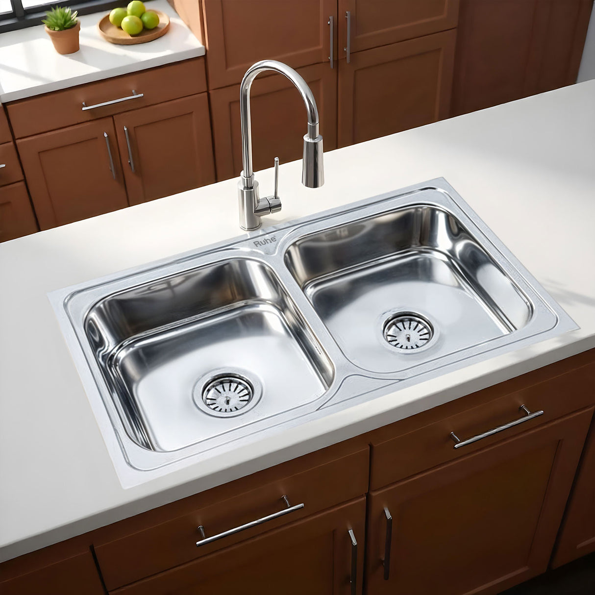 Square Double Bowl (32 x 20 x 8 inches) Kitchen Sink - by Ruhe