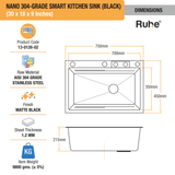 Nano Black 304-Grade Kitchen Sink with Integrated Waterfall, Pull-Out & RO Faucet (30 x 18 x 9 Inches)  - by Ruhe