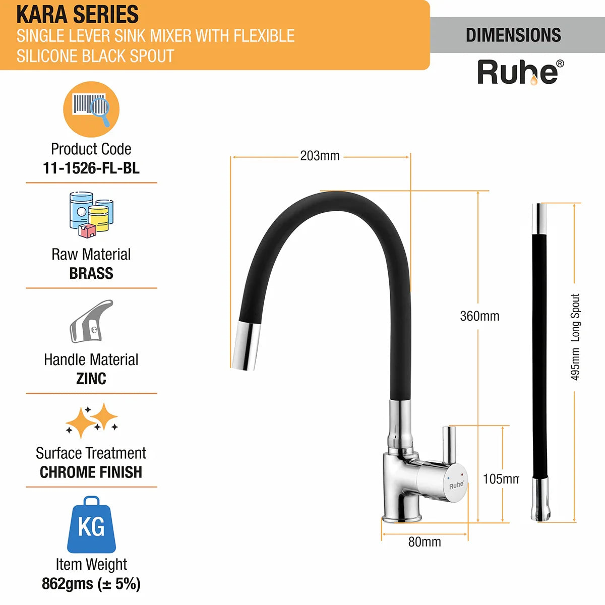 Kara Single Lever Deck-mount Kitchen Sink Mixer Tap with Coloured Silicone Spout