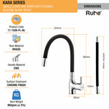 Kara Single Lever Sink Mixer with Silicone Black Flexible Spout dimensions and sizes