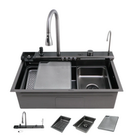 Opera 304-Grade Smart Kitchen Sink with Waterfall (30 x 18 x 9 Inches) – Matt Black