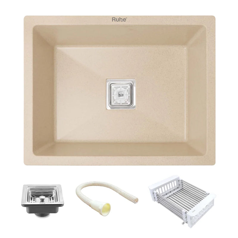 Quartz Single Bowl Kitchen Sink Sand Choco (24 x 18 x 9 Inches)