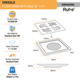 Emerald Square 304-Grade Floor Drain with Hole (6 x 6 Inches) - by Ruhe®