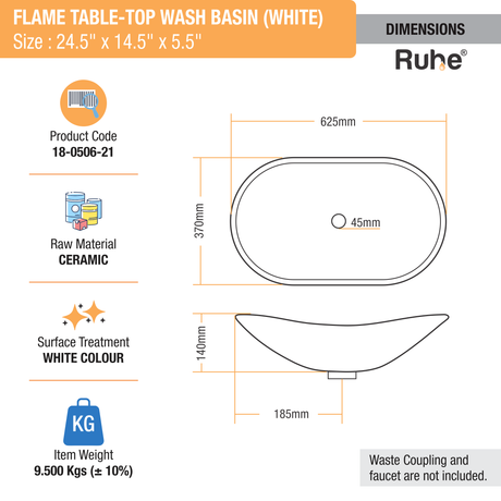 Flame Table Top Wash Basin (White) - by Ruhe