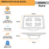 Emerald Square 304-Grade Floor Drain in Black PVD Coating (6 x 6 Inches) dimensions and sizes
