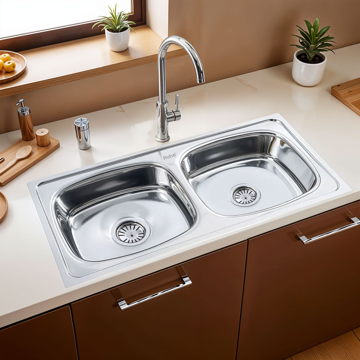 Oval Double Bowl (37 x 18 x 8 inches) Kitchen Sink - by Ruhe