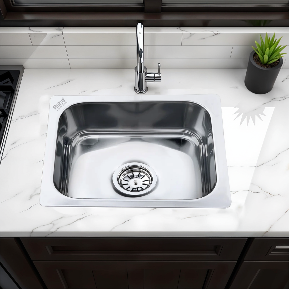 Square Single Bowl 304-Grade Kitchen Sink (20 x 17 x 8 inches)– by Ruhe